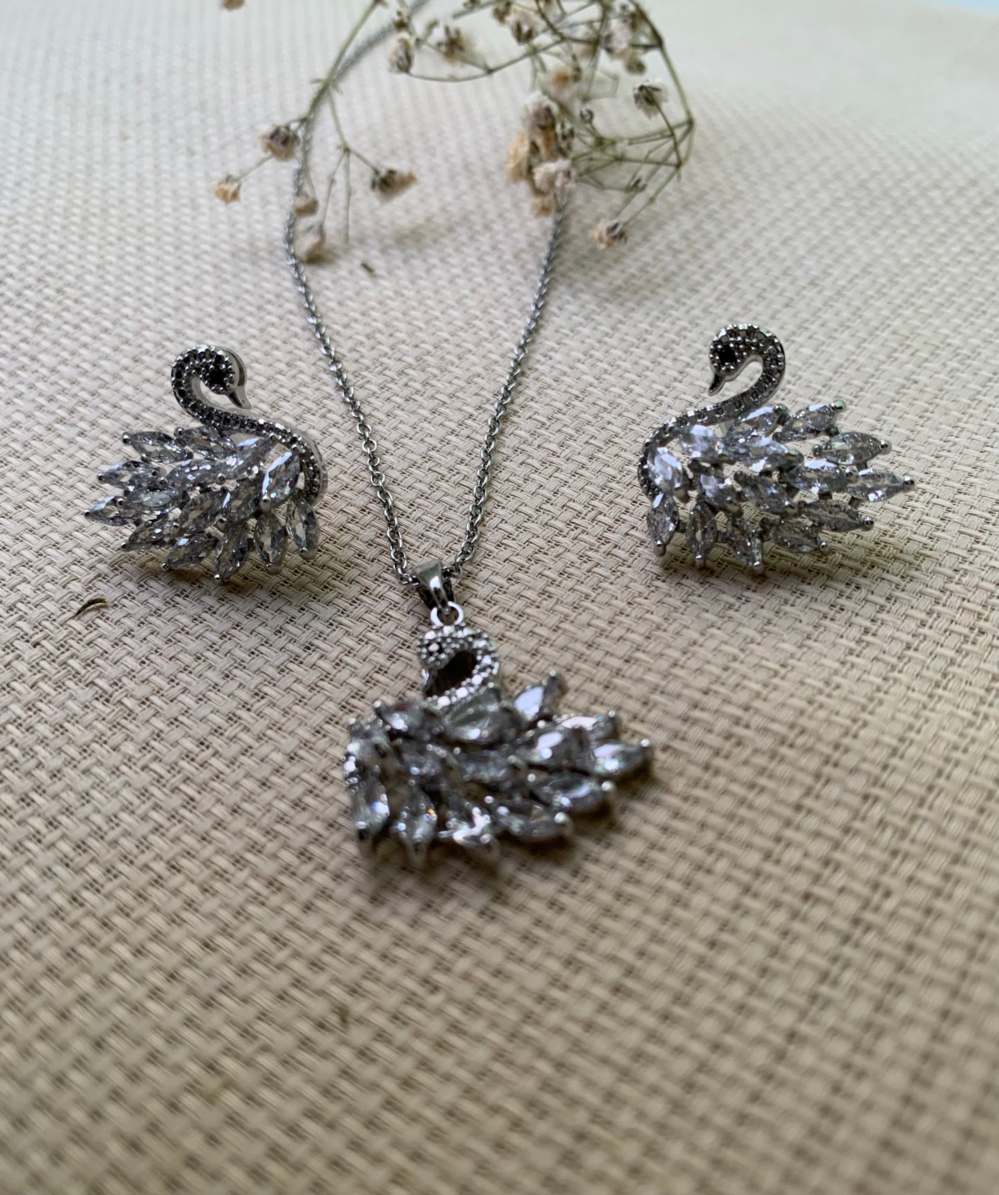 Silver Crystal Pendant set