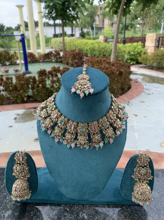 Pastel pink & Mint green Necklace set